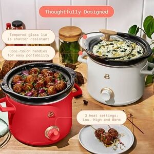 Beautiful by Drew Barrymore 2 Qt Manual Slow Cooker, 2-Pack, Red + Taupe NWT
